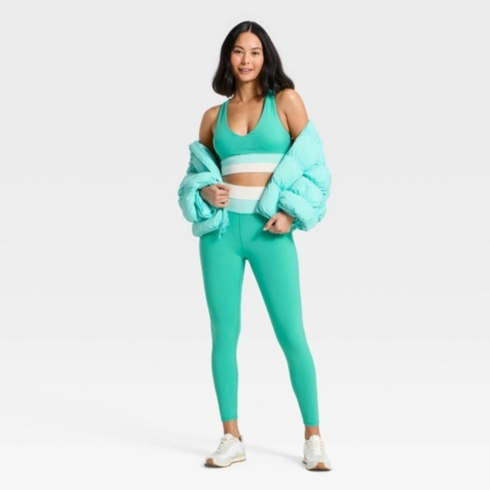 SET JoyLab Women's Coloblocked Longline Sports Bra & Leggings Set Turquoise Gree